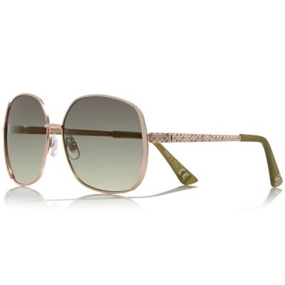 Khaki square diamante detail sunglasses